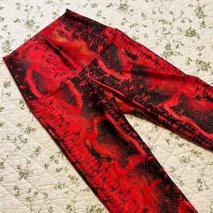 Red snake print high waisted full length leggings